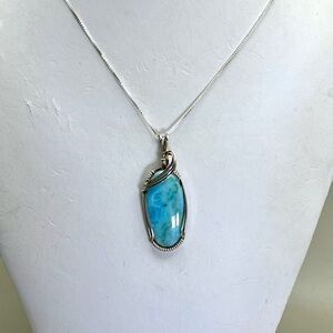 Blue Larimar and Sterling Silver Gemstone Necklace with Delicate Chain
